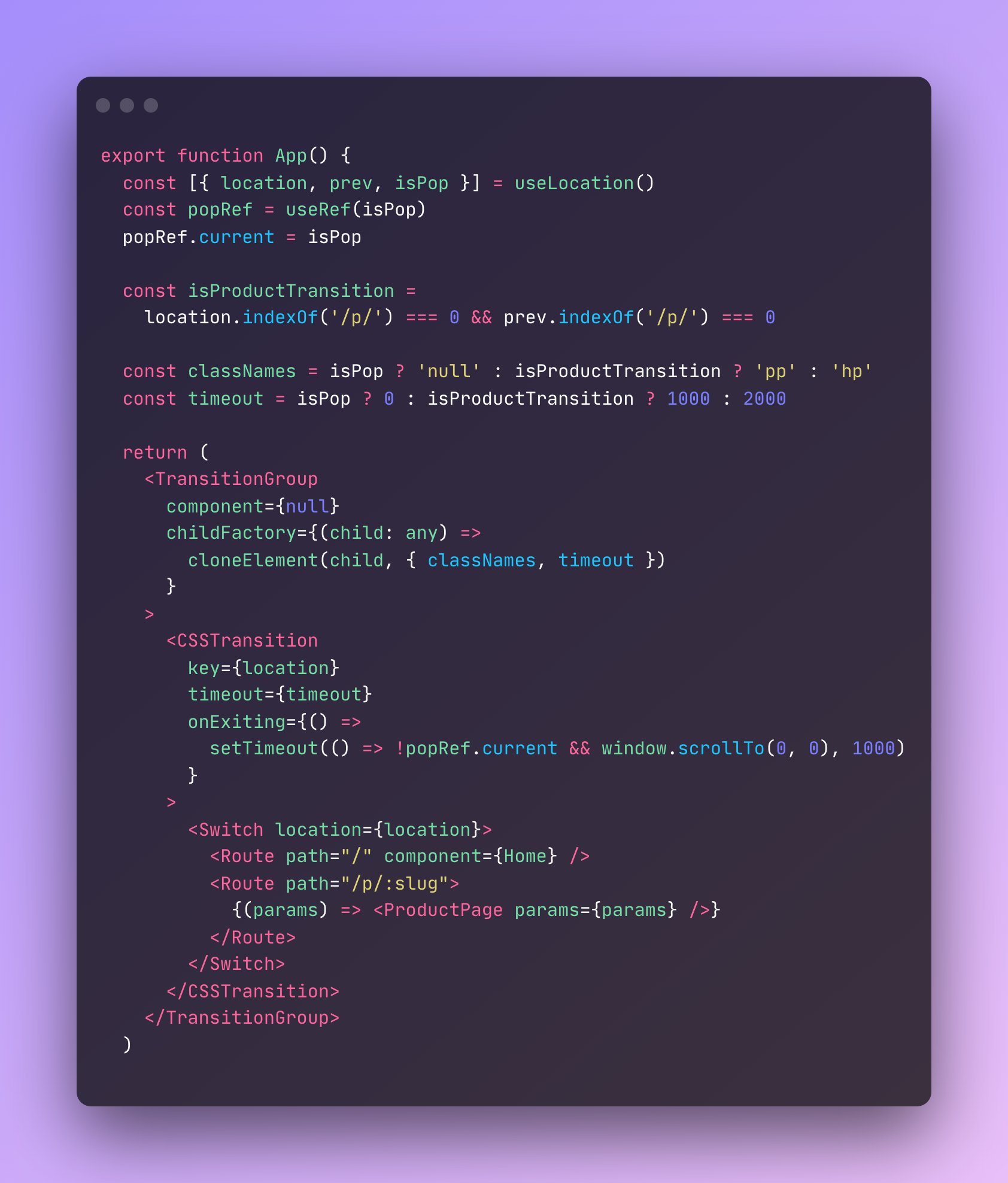 David Bismut on Twitter: "1. Routing and transitions I use wouter — a minimalistic router sharing the same API as React Router. I initially tried to perform transitions with AnimatePresence from Framer David Bismut on Twitter: "1. Routing and transitions I use wouter — a minimalistic router sharing the same API as React Router. I initially tried to perform transitions with AnimatePresence from Framer