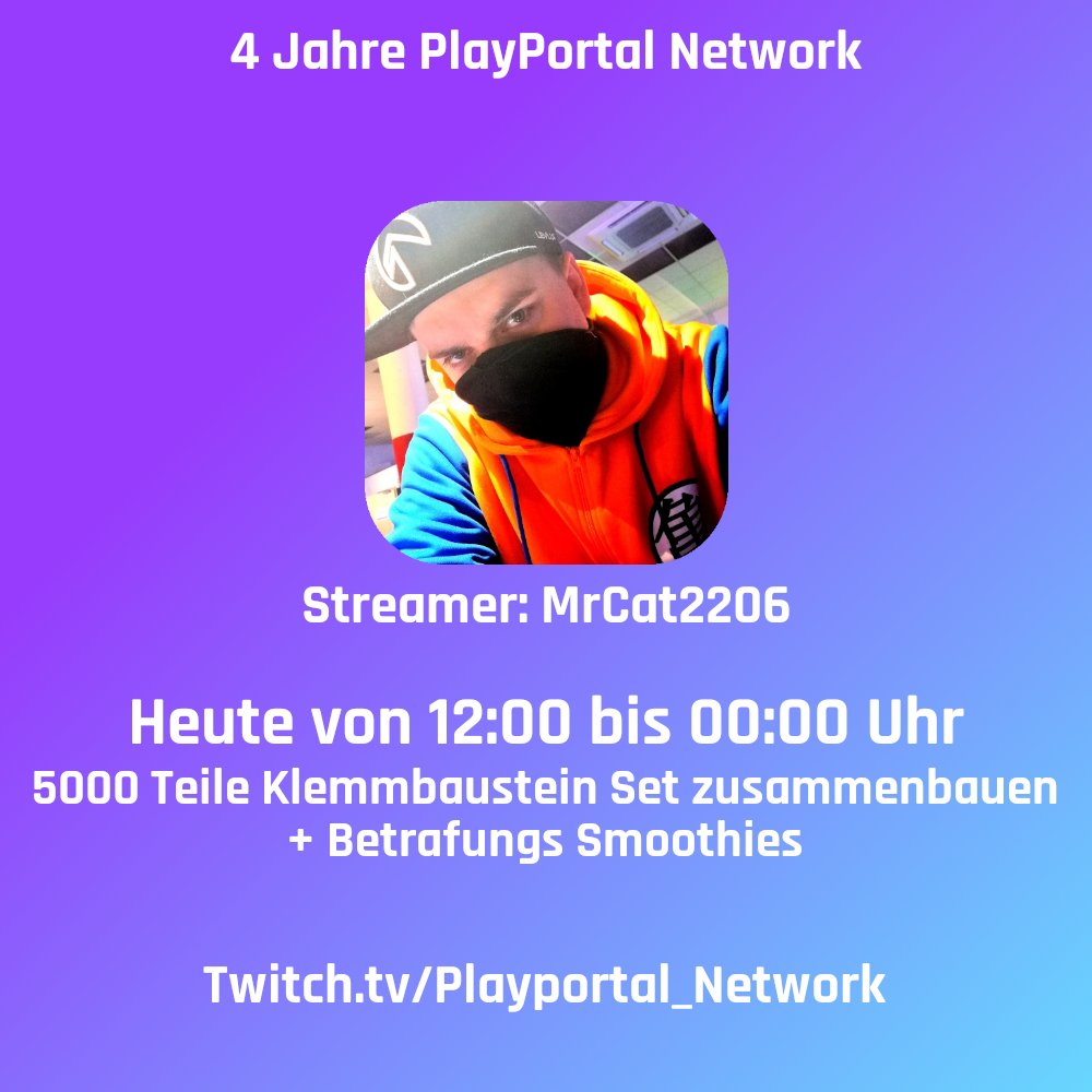 Heute sind wir ab 12 Uhr für 12 Stunden Live 🎉 

Streamer: <a href="/Mrcat22061/">Mrcat2206</a>

#twitch #twitchde #playportal #jubiläum