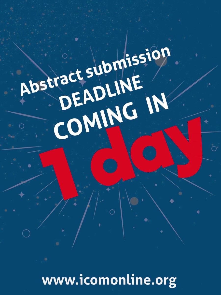 There is only one day left to submit your abstract for The 6th International Conference on the Physics of Optical Materials and Devices &amp; The 5th International Workshop of Persistent and Photostimulable Phosphors.
Follow the link below 
icom2022-001-site1.ctempurl.com/Account/Login
Hurry up!