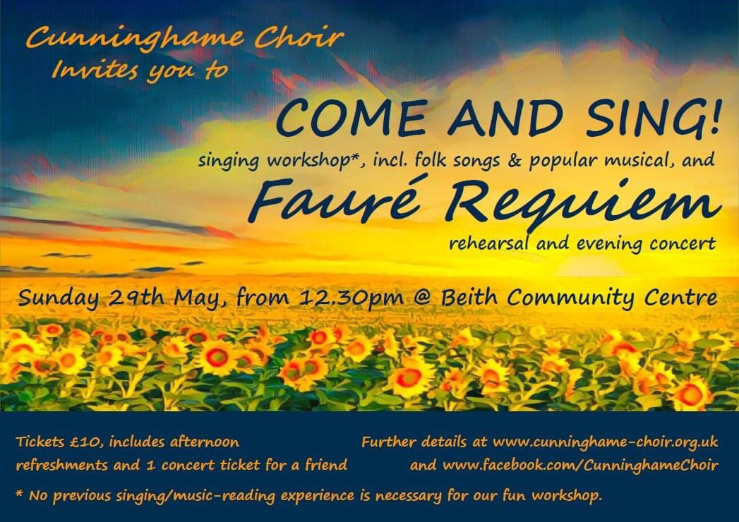 Come &amp; Sing the glorious Faure Requiem with us on Sunday 29th May.  Or, instead, come and hear our evening concert from 7pm with the choir, soloists and guests. Concert proceeds in aid of DEC Ukraine appeal. 🎶😊
