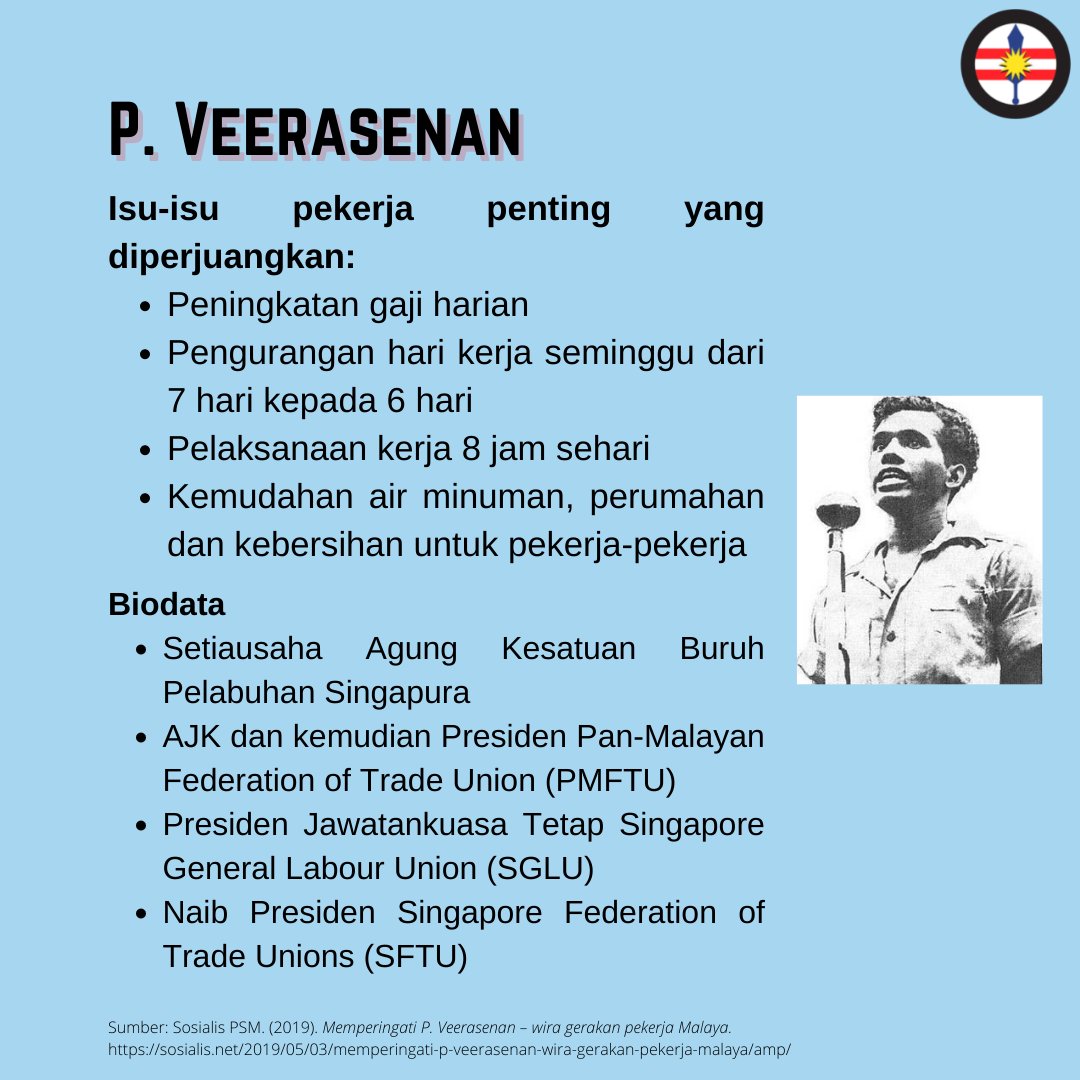 officialgbsm's tweet photo. Selamat Hari Pekerja daripada GBSM.

Dalam edisi khas pejuang kesatuan sekerja Malaysia, marilah kita kenali dua pejuang hak asasi pekerja Malaysia, P. Veerasenan dan S.A. Ganapathy. https://t.co/szGQmeVawS
