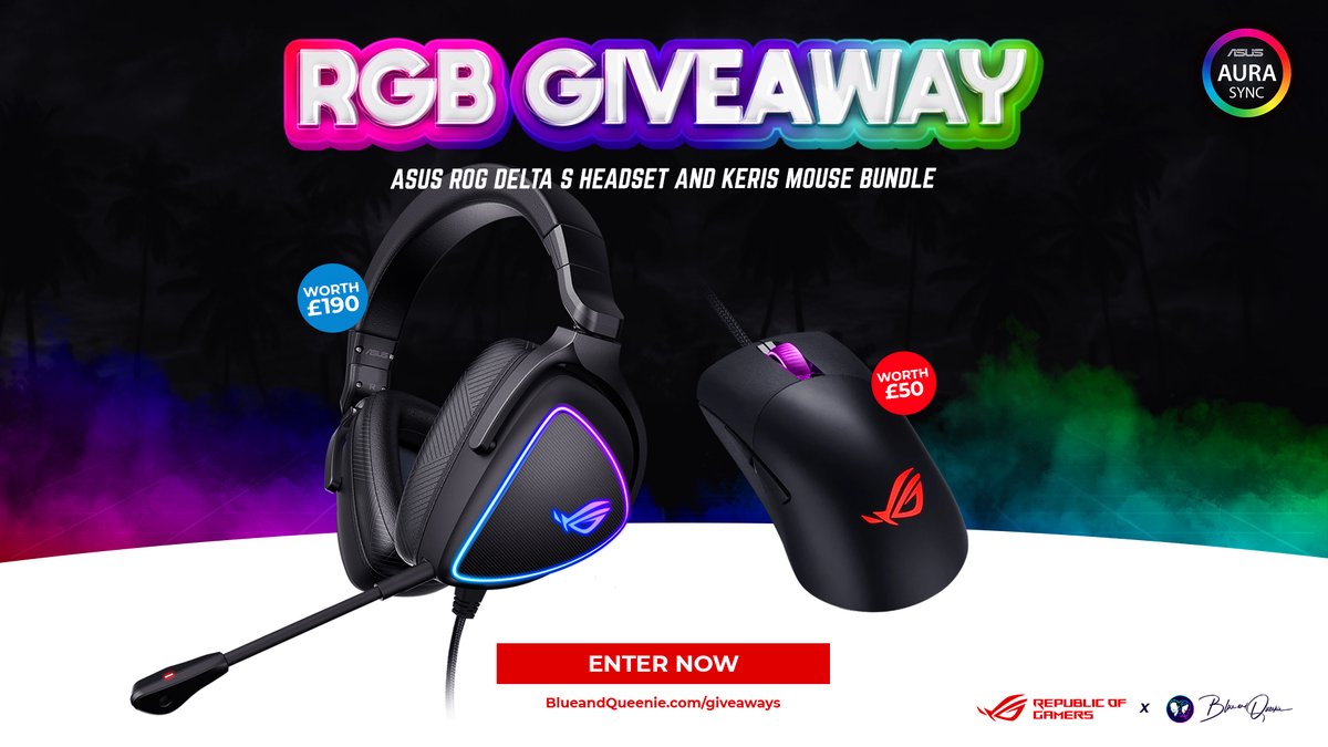 ❤️🧡💛 RGB BUNDLE GIVEAWAY💚💙💜

Need an RGB upgrade? This month we're teaming up with ASUS ROG to #giveaway their Keris mouse worth £50 and ROG Delta S headset worth £190!

❤️Follow <a href="/BlueandQueenie/">Simon Blue</a>
🧡Follow <a href="/ASUS_ROGUK/">ROG UK</a>
💛Tag a Friend
💚Enter blueandqueenie.com/giveaways #ad