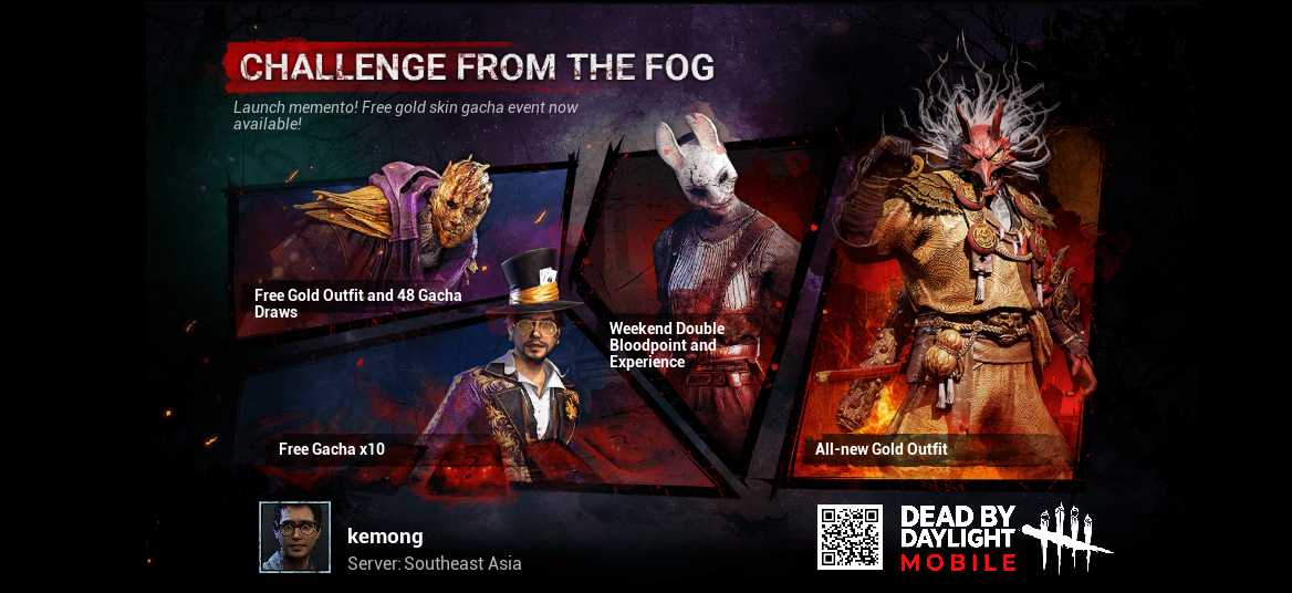 IrpanRis's tweet photo. The hit title Dead by Daylight Mobile has finally launched! Free gold skin gacha now available! Download NOW! https://t.co/EN5CzXyEJ6