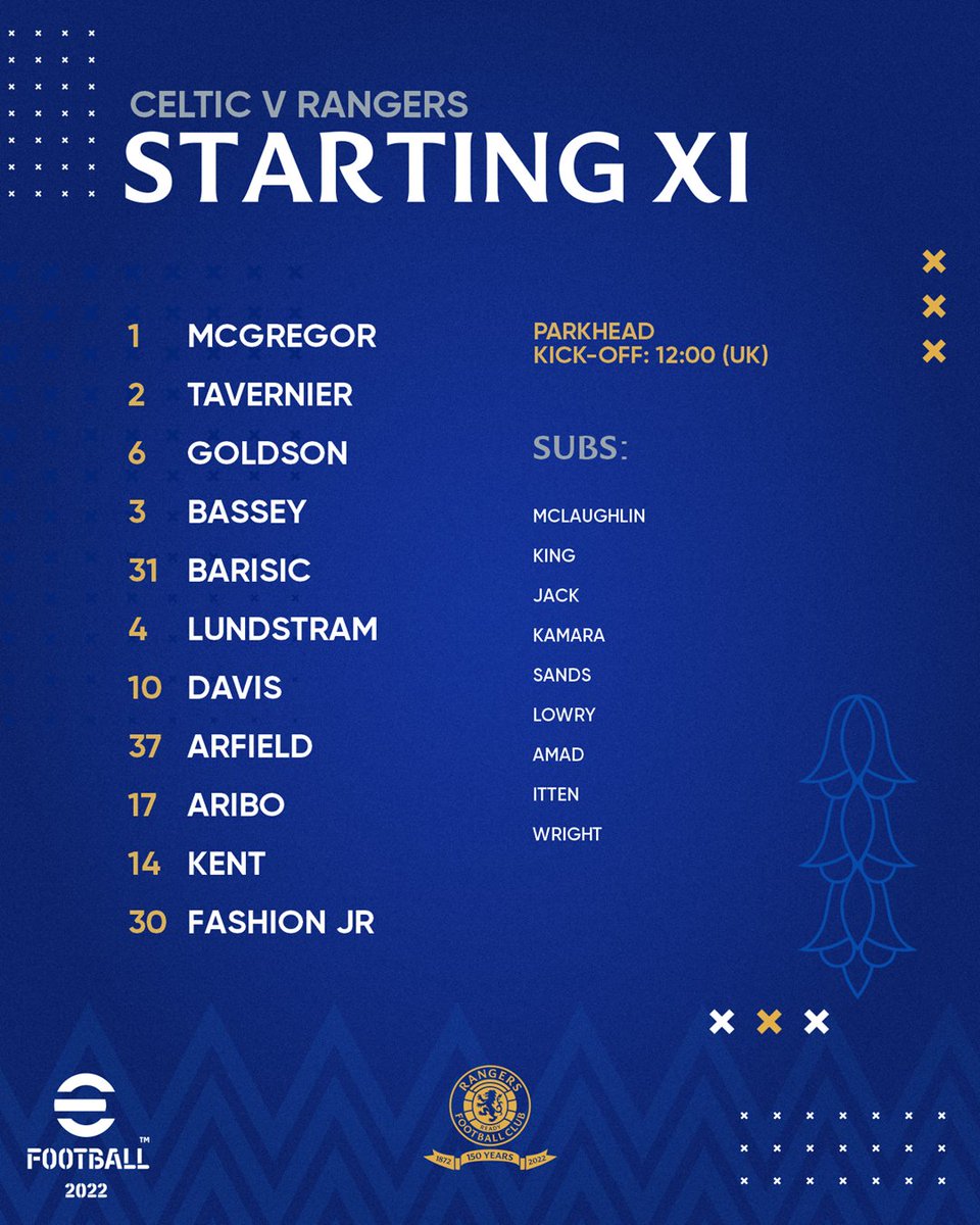 RangersFC's tweet image. 🆕 Today's #RangersFC team to face Celtic at Parkhead.

🗒️ Full Team News: rng.rs/3vWXm2V