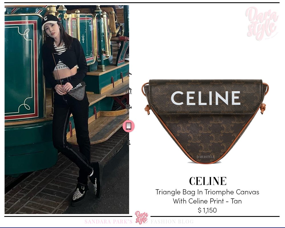 Dara Style on X: [SNS Update] 220501 - #DARA Twitter post, wearing: #CELINE  Mesh Sports Bra - Cream Navy #CELINE Triangle Bag In Triomphe Canvas With  Celine Print - Tan #CELINE Initial