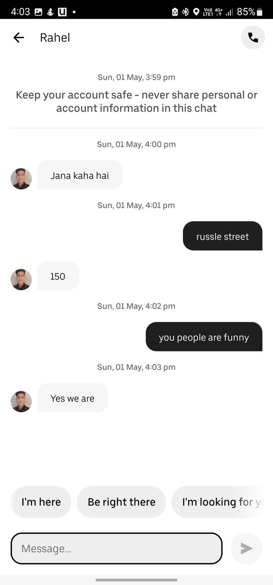 Dear <a href="/Olacabs/">Ola</a>  &amp; <a href="/Uber/">Uber</a> <a href="/Uber_Support/">Uber Support</a> this is how you do business? After 5 ola bike rejection 5 this was a chat with Uber bike. And usual #kahaJanaHain #whyNotCash #HowMuchShowing