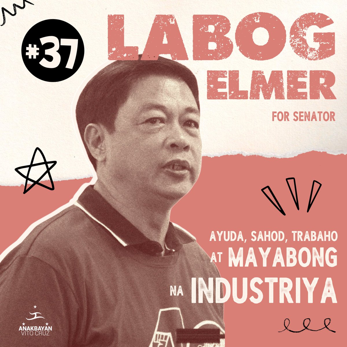ORAS NA PARA MAGHALAL NG SENADOR NG MANGGAGAWA!

Narito si Elmer “Ka Bong” Labog. Mula sa pagiging isang lider-estudyante hanggang sa pagiging kampeon ng manggagawa’t masang anakpawis!

(1/2)
#37LabogSaSenado
#Halalan2022