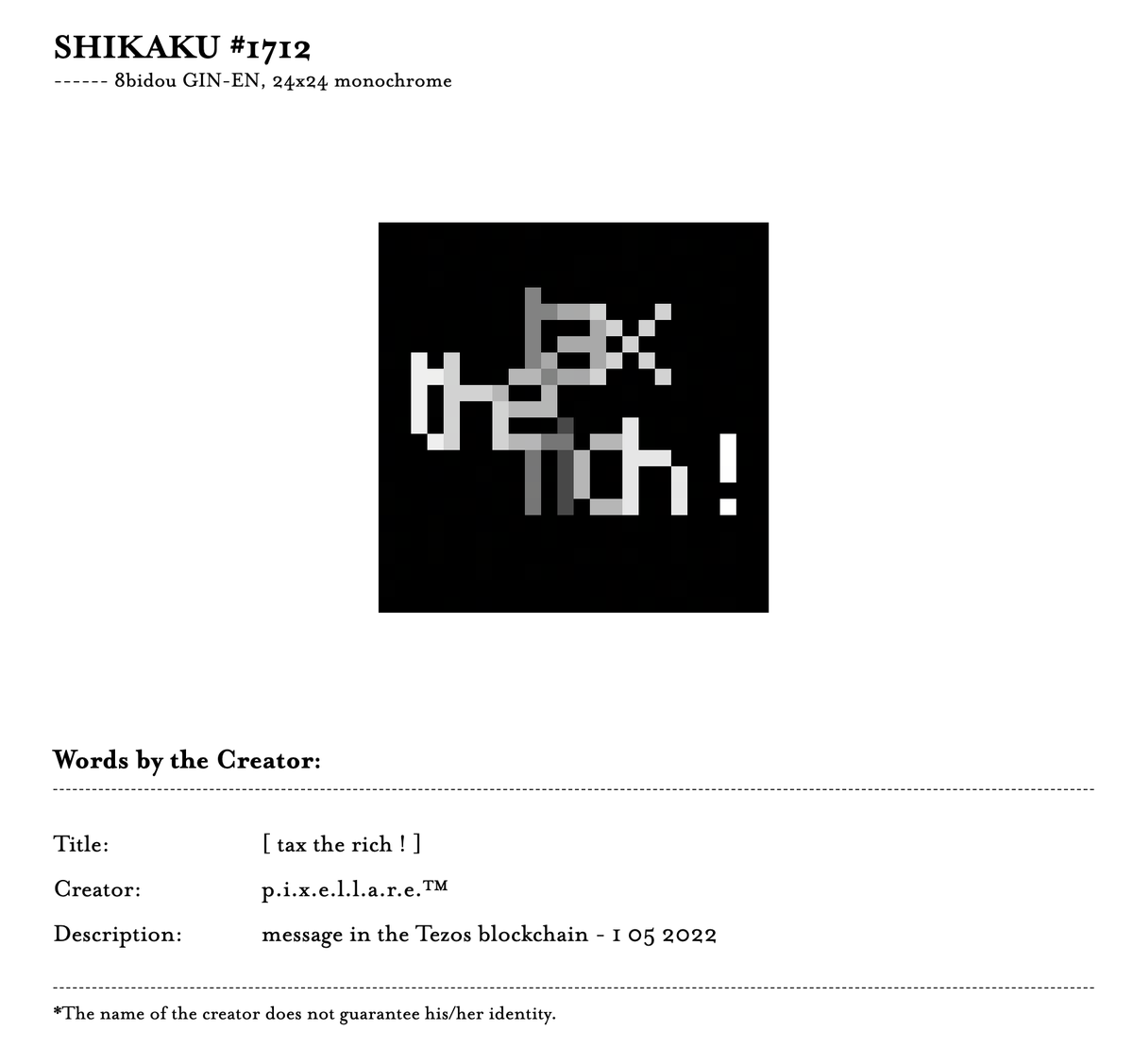 _pixellare's tweet photo. [ tax the rich ! ]

I think it's the right day to put this on the #tezos  blockchain @8bidou #8bidou 
...
Good International Workers' Day
#1M2022 

link below ⬇️ https://t.co/AXk5pkLLkw