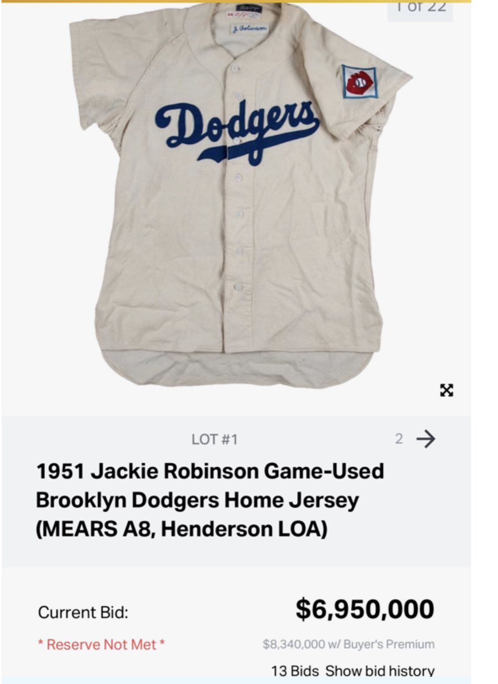 Darren Rovell on Twitter "Someone bid a record 8.3 million for this