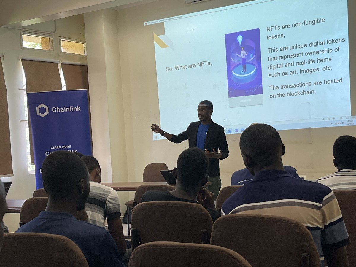 ahimbis07260494's tweet photo. Great pics on our recent Chainlink community meetup on NFTs in Kampala with some great artists from Makerere University #chainlink https://t.co/OJH0cQtnz9