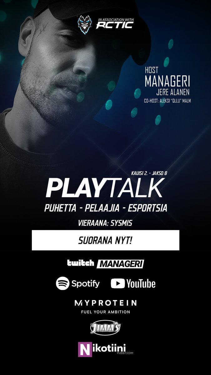 RCTIC Productions (@rcticofficial) on Twitter photo PLAYTALK nyt suorana - Mielenkiintoinen vieras jonka lisäksi jälleen kuumaakin kuumemmat aiheet purettavana 🔥
Vieraana <a href="/Sysmis/">SysmisTV</a> 🔥
📺 twitch.tv/manageri
Mukana: <a href="/Jimms_fi/">Jimm's PC-Store Oy</a> <a href="/Myprotein/">Myprotein</a> @nikotiinipussit <a href="/domainkeskus/">Domainkeskus</a>
#esportsfi #PLAYTALK PLAYTALK nyt suorana - Mielenkiintoinen vieras jonka lisäksi jälleen kuumaakin kuumemmat aiheet purettavana 🔥
Vieraana <a href="/Sysmis/">SysmisTV</a> 🔥
📺 twitch.tv/manageri
Mukana: <a href="/Jimms_fi/">Jimm's PC-Store Oy</a> <a href="/Myprotein/">Myprotein</a> @nikotiinipussit <a href="/domainkeskus/">Domainkeskus</a>
#esportsfi #PLAYTALK