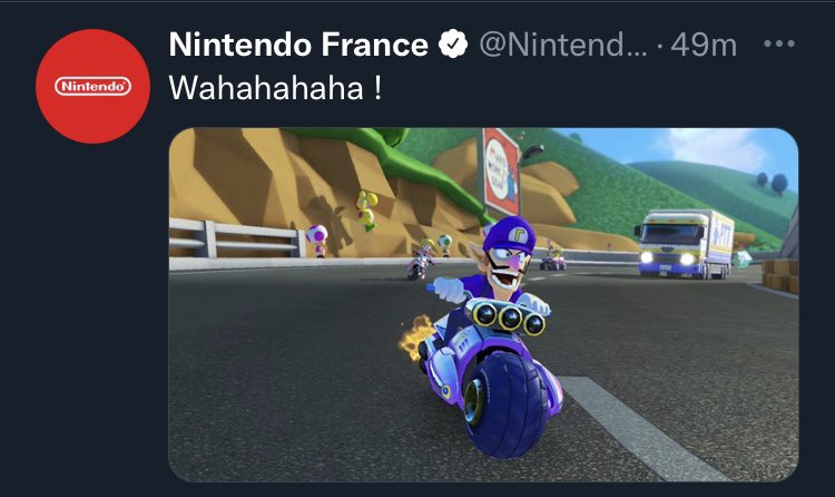 misterduby's tweet photo. I like when Nintendo’s European accounts all start posting Waluigi for no particular reason https://t.co/MgBlwFQVAP