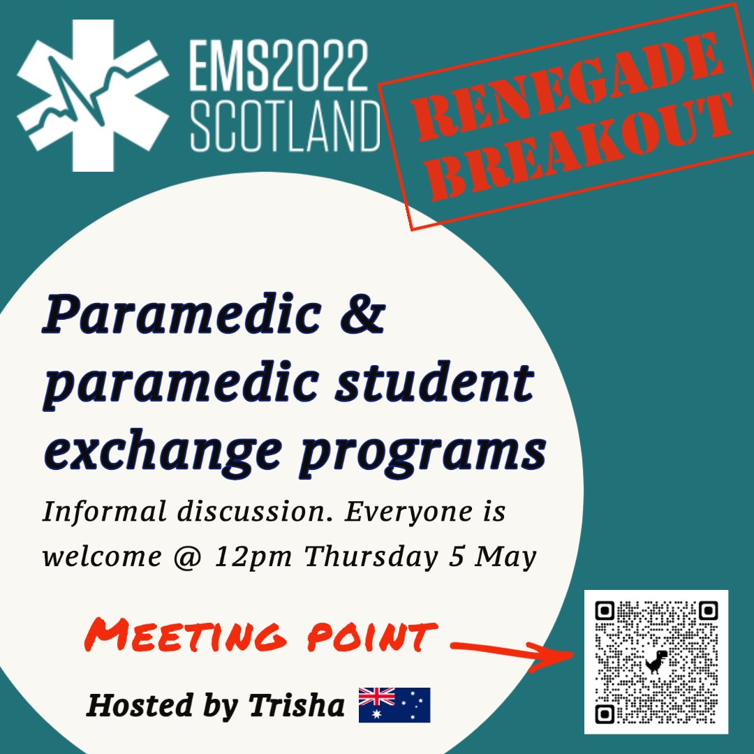 Here is an additional great initiative at #EMS2022: 'Paramedic & paramedic student exchange program' - join them for informal discussion and concrete solutions. The European EMS Leadership supports this. We need international exchange programs for EMS. #EMS2022