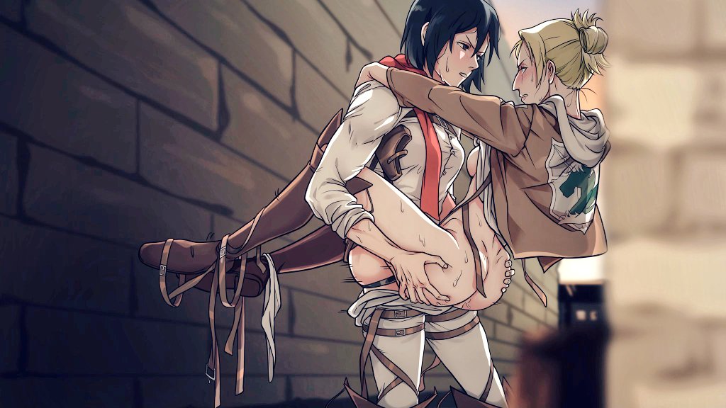 Mikasa just couldn't wait any longer. 

She just had to take you to a nearby alley so that she could "relieve" herself into you.