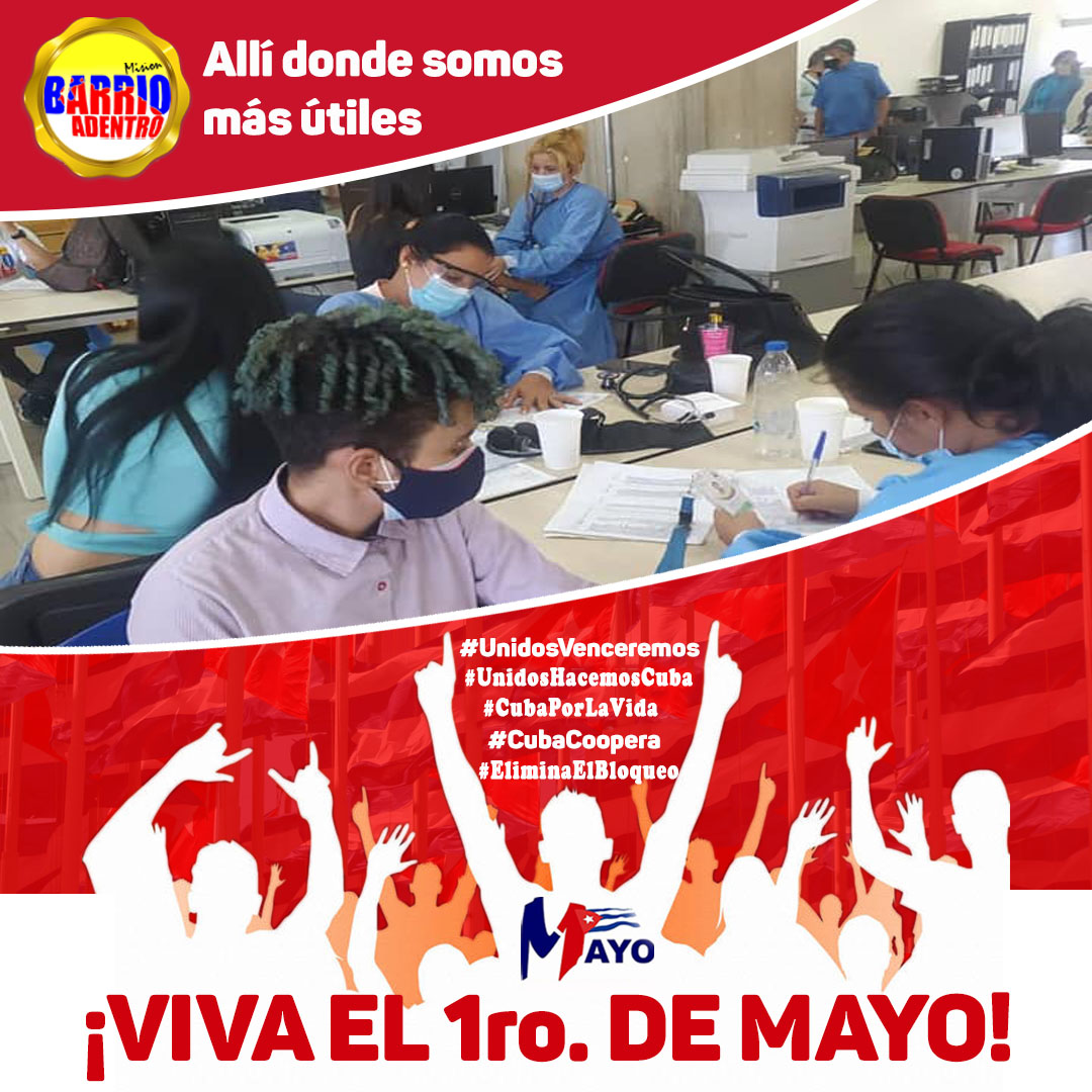 Viva el 1ro de Mayo.
#CubaViveYTrabaja 
<a href="/cubacooperaven/">Brigada Médica Cubana en Venezuela</a> 
<a href="/cubacooperaMIR/">Misión Médica Cubana en Miranda Venezuela</a> 
<a href="/rio_cdi/">CDI Rio de Janeiro Edo. Miranda</a> 
<a href="/YasmaniSavon/">S@vf de Cuba</a> 
@PompaLeobel 
<a href="/Pavo0745774/">LISANDRA PAVO</a>