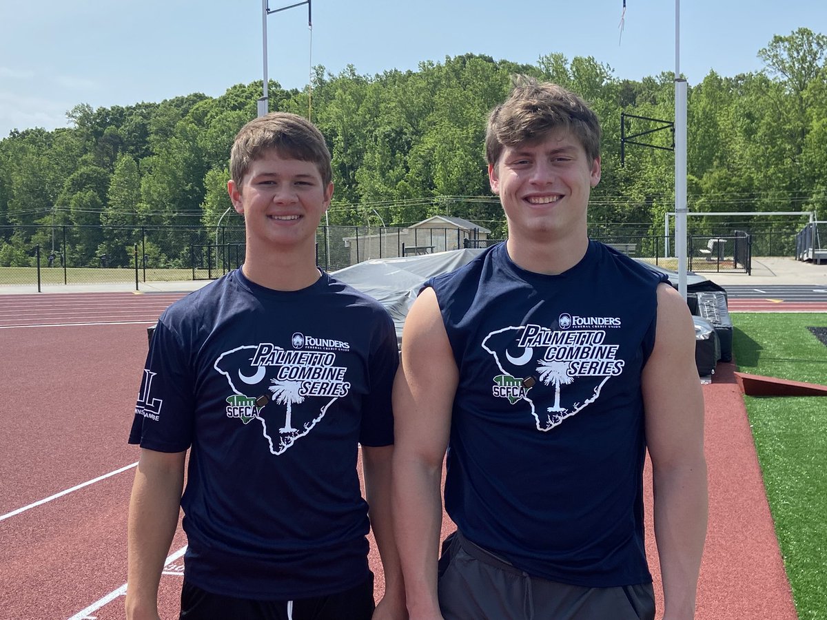 All smiles from Seniors QB <a href="/kennyfretwell3/">Kenny Fretwell</a> and FB/LB <a href="/EthingtonTyler/">Tyler Ethington</a> at the @PalmettoCombine this weekend! #PalmettoCombine22 #HailTL #DMGB