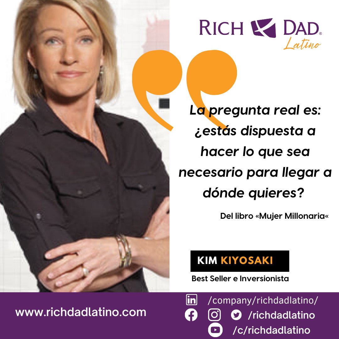 Ten presente siempre que las palabras y los pensamientos pueden impulsar nuestros más grandes sueños o, si lo permites, imponernos nuestros más grandes limites, ¿Hasta donde estas dispuesto a tomar riesgos?

#richdadlatino #libertadfinanciera  #mujermillonaria #kimkiyosaki