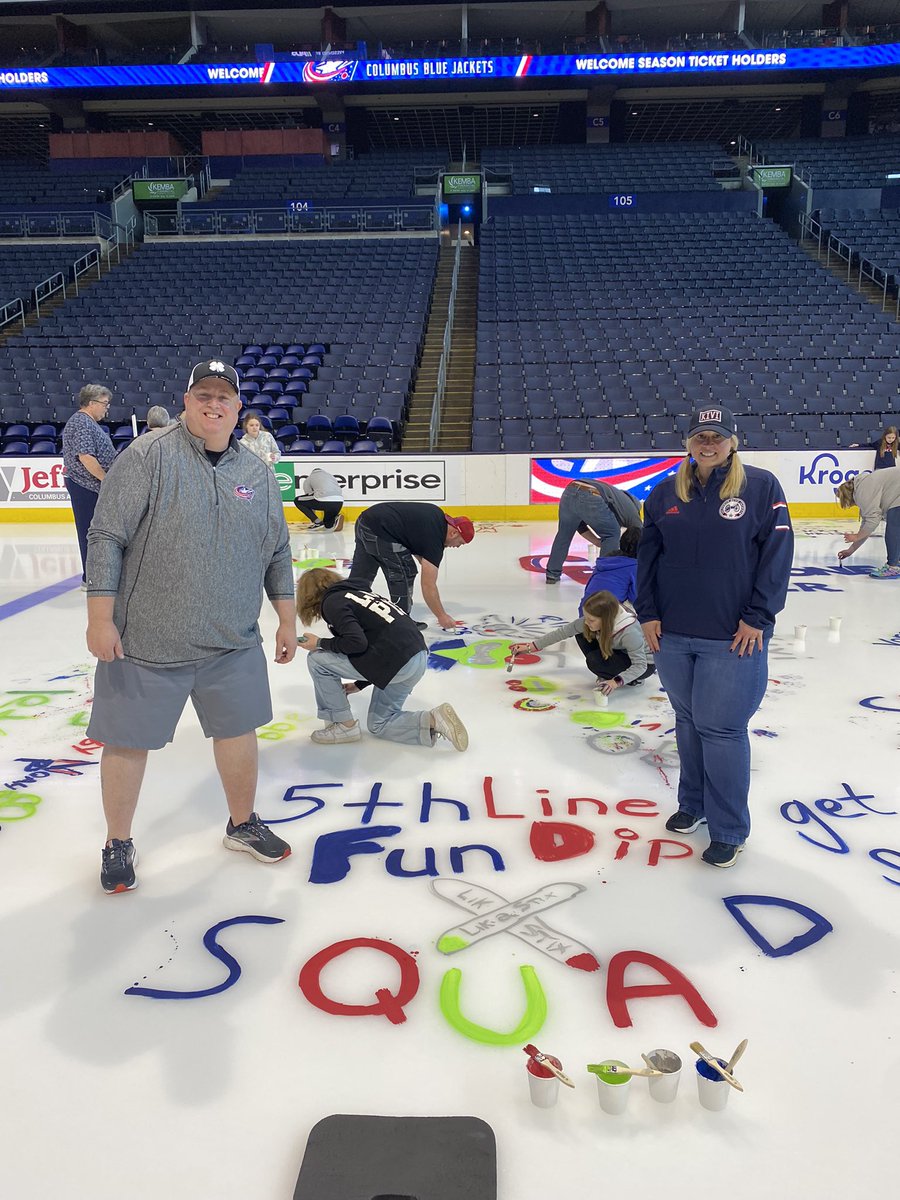 cjstapleton75's tweet photo. Hey @KateDobbs99 did we make you proud? #cbj #painttheice #cbjsth @BlueJacketsNHL #5thlinefundip #fundipsquad https://t.co/PP8ESMeiqE