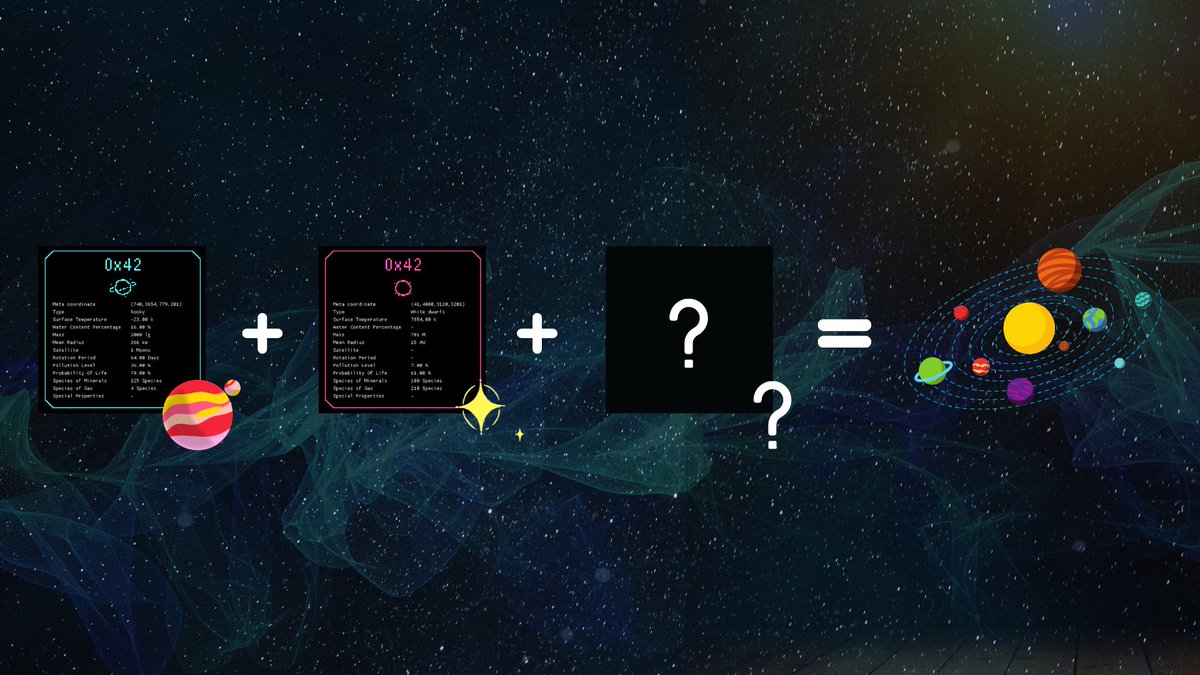 0x42project's tweet photo. In fact, we haven't disclosed the rarest NFT yet, what happens if you collect three? 🤔

#NFTs #NFTCommunity #NFTProject #loot 
#GameFi #universe #nftart #astronomy #0x42
#NFTGiveaways https://t.co/6RYdaKNFca