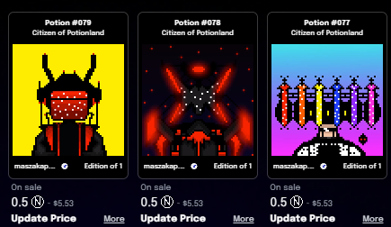 Drop now at <a href="/ParasHQ/">Paras</a>
 
Price only 0.5 near 
Link : paras.id/maszakap.near/…

Potion #077 : paras.id/token/x.paras.…
Potion #078 : paras.id/token/x.paras.…
Potion #079 : paras.id/token/x.paras.…