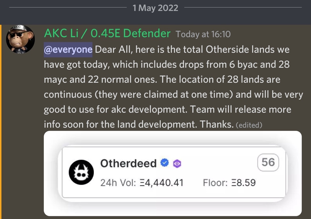 HolySmonkey (@bayc1871) on Twitter photo 66 pieces of <a href="/OthersideMeta/">Othersidemeta</a> LANDs acquired by <a href="/ApeKidsClub/">Ape Kids Club</a> .
Big moves, excited about the amazing stuffs that r coming. great job <a href="/akc_li/">Li</a> <a href="/VictoriorCG/">Victorior</a> 66 pieces of <a href="/OthersideMeta/">Othersidemeta</a> LANDs acquired by <a href="/ApeKidsClub/">Ape Kids Club</a> .
Big moves, excited about the amazing stuffs that r coming. great job <a href="/akc_li/">Li</a> <a href="/VictoriorCG/">Victorior</a>