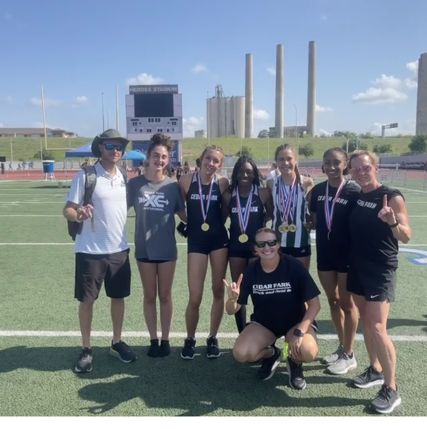 ￼Amazing team effort today! Cedar Park girls team scored 68 pts (1st had 71) and finished tied for 2nd with only 5 athletes! All 5 are Regional Champs and Headed to the State Track Meet.