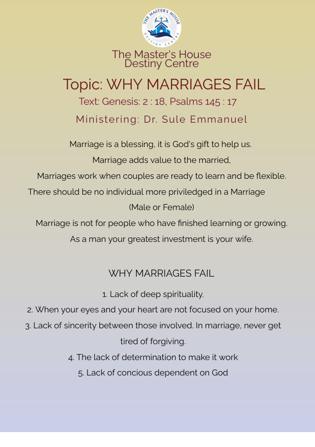 mymastershouse's tweet photo. Be blessed as you read the summary of today's service.
Share with us which lesson you connect with most!
Like, Retweet, and Testify!
#themastershouse
#whymarriagesfail
#drsuleemmanuel
#drtomisule https://t.co/zfUd4ZwzTV