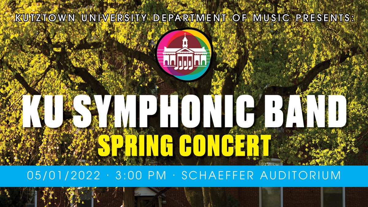 Happy First Day of May! Join us today at 3 PM in Schaeffer Auditorium for KU Symphonic Band's concert! Audience is welcome, livestreamed for your convenience.
youtu.be/Vqa_NwlQ-6o
#kutztownuniversity #departmentofmusic #springconcert #kusymphonicband #performance #3pm