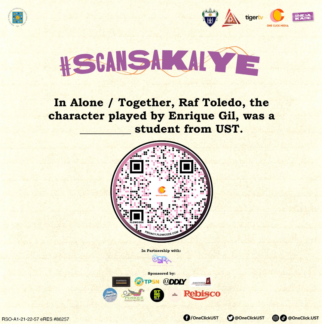 OneClickUST's tweet photo. UBOS NA BA ANG LOAD MO? Sagot ka namin!
Friday is your lucky day! Get a chance to win 50 pesos here on #ScanSaKalye!
#SineSaKalye
#LimitlessWithOneClick
#RedefiningCreativity
#StreamCon2022
#EmpowerThroughCASA https://t.co/3BStoLKOcR