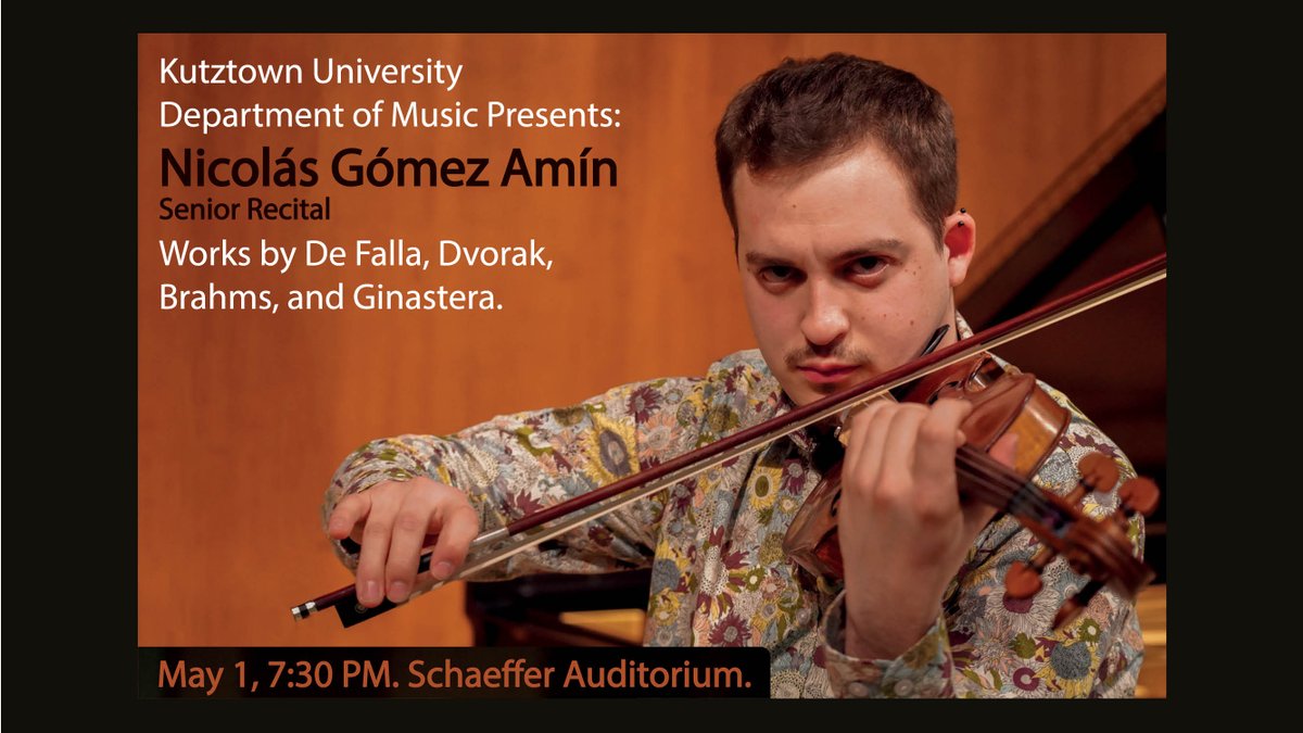 Don't miss Nicolás Gómez Amín Senior Violin Recital tonight at 7:30 PM in Schaeffer Auditorium! Performing works by De Falla, Dvorak, Brahms and Ginastera. Audience is welcome, livestreamed for your convenience.
youtu.be/VCmagK6N-4Q