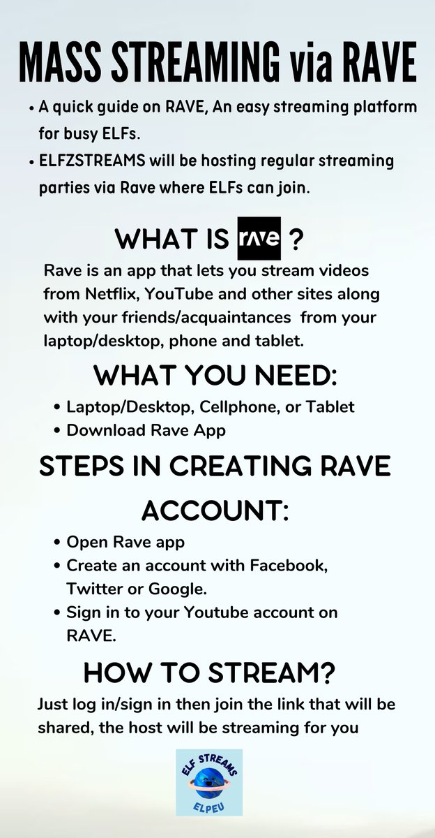 elfzstreams's tweet photo. Rave Quick Guide for mass streaming. If you have questions, feel free to DM us.

DOWNLOAD LINKS: 
IPHONE/IPAD https://t.co/JVCzVHr66H
ANDROID https://t.co/BsYRTRB1KQ
LAPTOP/DESKTOP click the link then click the windows/mac part https://t.co/9tAZZ6cwa1

#SUPERJUNIOR @SJofficial https://t.co/mbaKmG4aBY