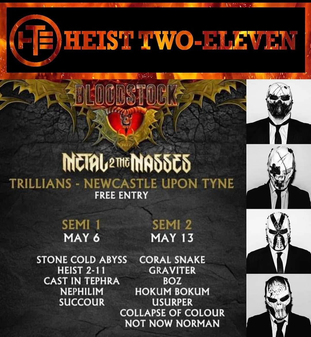 Heist2_11's tweet photo. Next friday 6th May- come and show your support of the north east metal scene at Trillians Newcastle for the first semi-final of this years M2TM featuring an awesome line-up of exciting up-and-coming bands all vying for a slot at this years mighty Bloodstock Festival!!! https://t.co/jpbHR954S3