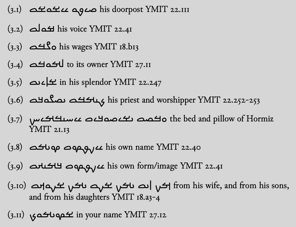 adamcmccollum's tweet photo. some #Mandaic possessive suffix exx (these all from Yamauchi, Mand. Incantation Texts)
#aramaic https://t.co/F9Ri6JsQf1