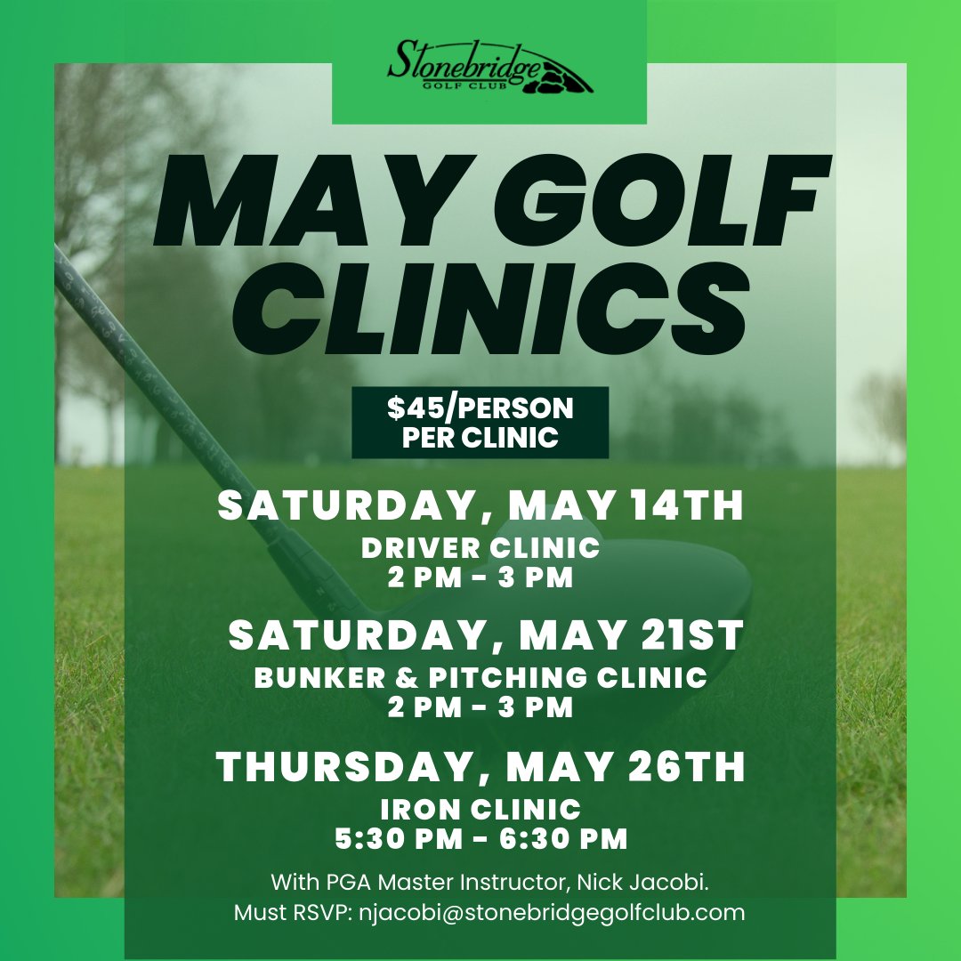 Stonebridge_GC's tweet photo. Happy May Day! We've got some awesome clinics coming up this month! RSVP today by emailing:
njacobi@stonebridgegolfclub.com

 #StonebridgeGolfClub #NorthCarolinaGolf #MonroeNC https://t.co/e6R6IZCvPr