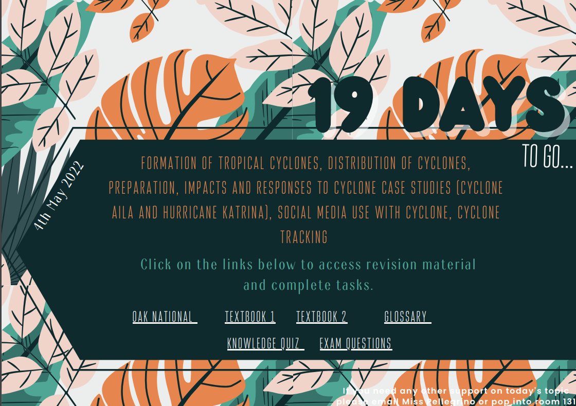 Breaking my Y11 revision topic a day countdown further by emailing daily revision postcards to students to take every day as it comes. They just click the links and it takes them to resources/ exam practice that I can mark and check.