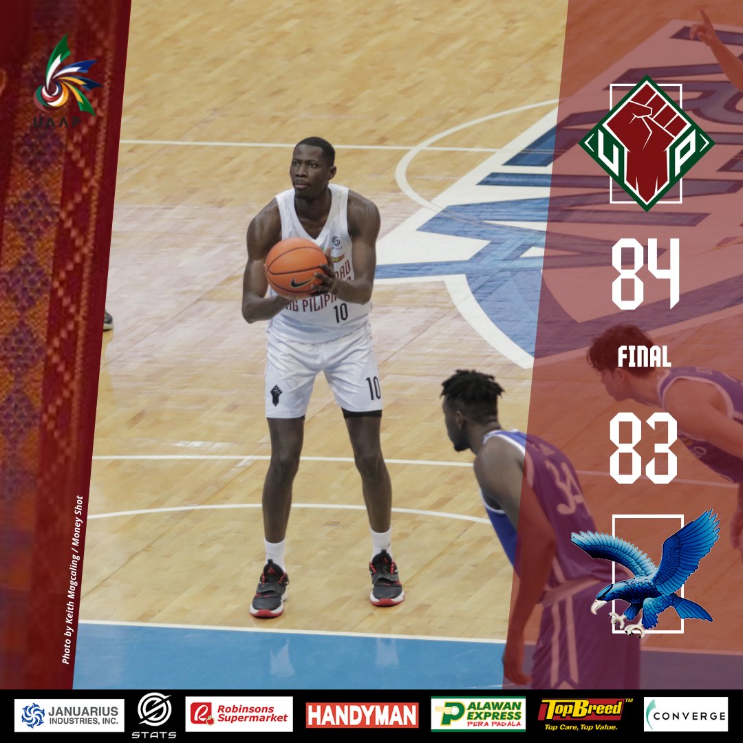 upmbt's tweet photo. The Fighting Maroons have done the seemingly impossible: conquer Ateneo &amp; snap a 39 game winning streak. Great defense, presence of mind &amp; a will to win did it for the Maroons who have brought the UAAP semis back to its traditional Final Four format. Final score: 84-83. #UPFight https://t.co/eiB6J2b3sN