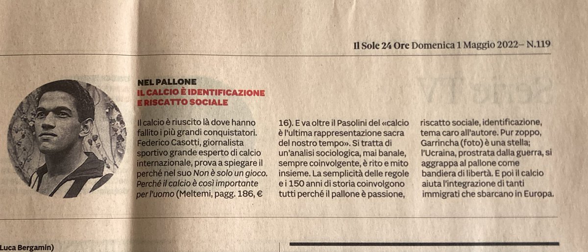 federicocasotti's tweet image. Nel domenicale de Il sole-24 ore si parla anche di “Non è solo un gioco”: ogni giorno il calcio ci ricorda che è molto più di quanto crediamo e di quanto ci raccontiamo 👌