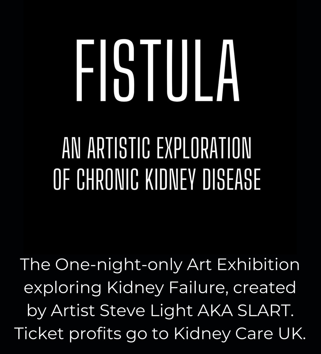 The One-night-only Art Exhibition exploring Kidney Failure, created by Artist Steve Light AKA SLART. Ticket profits go to Kidney Care UK.
Visit artsite.ltd.uk to book tickets.  #exhibition #charityevent #charityexhibition #artistsontwitter