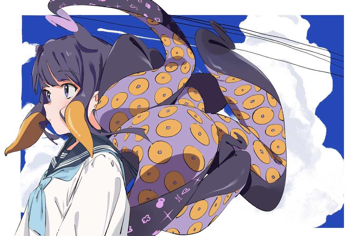 ninomae ina'nis 1girl train interior tentacle hair sleeping pointy ears school uniform long hair  illustration images