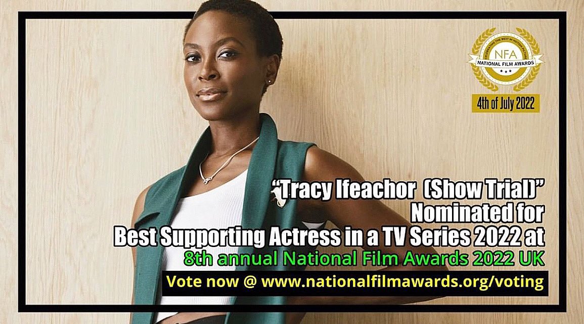 Tracyifeachor's tweet photo. Wow. Thank you for my #nationalfilmawards nomination for ‘Cleo Roberts’ on @BBCOne’s #Showtrial 😊
Voting is now live at https://t.co/xhfXK1vkiO
#nationalfilmawardsuk #WorldProductions #bbcone https://t.co/hrfaUbsxTh