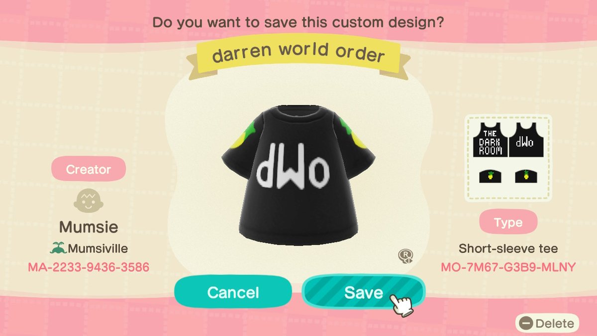 MumsieGames's tweet photo. just watching the fabulous @Robbotron and got
inspired to create this for other darrens in the
#ACNH community. yes it has flamboyant potatoe shoulders
#AnimalCrossing #ACNH #NintendoSwitch https://t.co/3Pj0uAdsPa