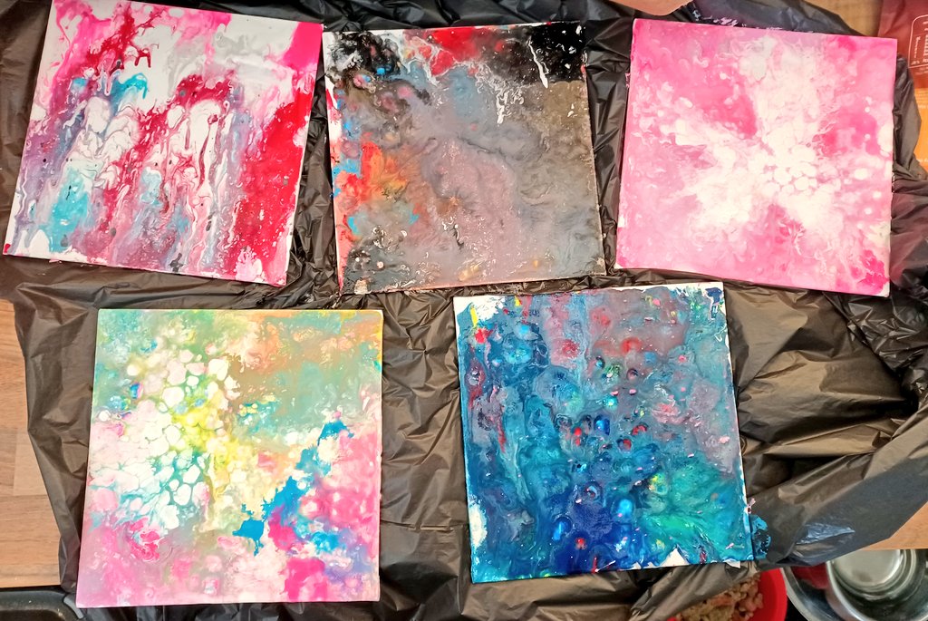 RestRising's tweet photo. "I" had a go at acrylic  paint pouring today, very messy but he loved the experimental nature of it and wanted to share his 100% self made art with @MpsPrimary Mrs Brown. He used the hairdryer, blowing with a straw and tilting the canvas to create his finished artwork. https://t.co/0Q44HFY5LP