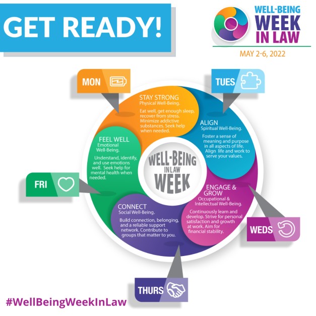 wellbeinginlaw's tweet photo. Get ready for Well-Being Week in Law!
Join us online tomorrow, for a 5 day commitment to your personal well-being. We have everything you need to participate and help spread the word. Visit our website to learn more!Β #WellbeingWeekInLaw
https://t.co/7AqHhnSA5G https://t.co/KRZi1aqKBZ