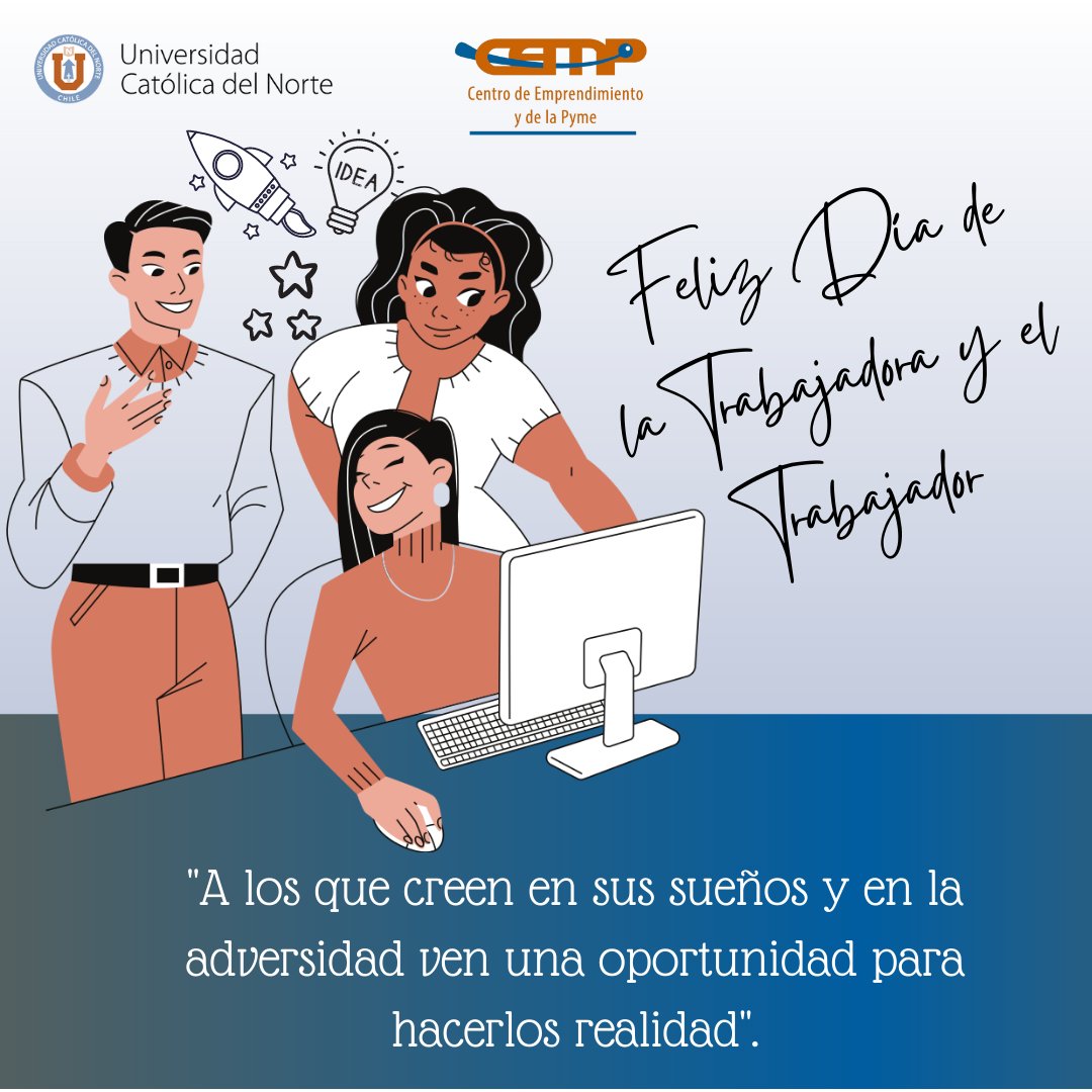 "A los que creen en sus sueños y en la adversidad ven una oportunidad para hacerlos realidad".

El Centro de Emprendimiento y de la PYME les desea un Feliz Día de la Trabajadora y el Trabajador.

#Emprendedores <a href="/UCNorte/">Universidad Católica del Norte</a> <a href="/USQAI_UCN/">USQAI - Laboratorio de Emprendimiento</a> <a href="/facea_ucn/">Facultad Economía y Administración FACEA UCN</a> #1demayo