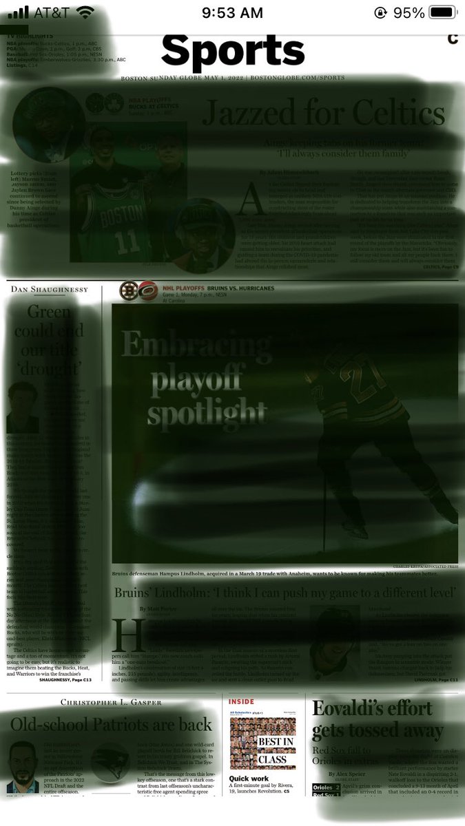 RevEverett's tweet photo. Some male #sportsjournalists said I wasn’t seeing the big picture. So today, May 1, 2022 I’m start a new version of #GlobeSportsWomen. 14 pages of @BostonGlobe : I’ve blocked out the stories about male athletes in @BGlobeSports. See the women. See for yourself. 14 pages, pg 1-4 https://t.co/jJXQPixmk0
