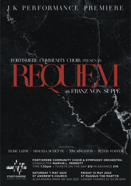 We're singing Von Suppe's Requiem, first performance of this dramatic and moving piece on Saturday 7 May at St Andrew's Church N1). See you there!