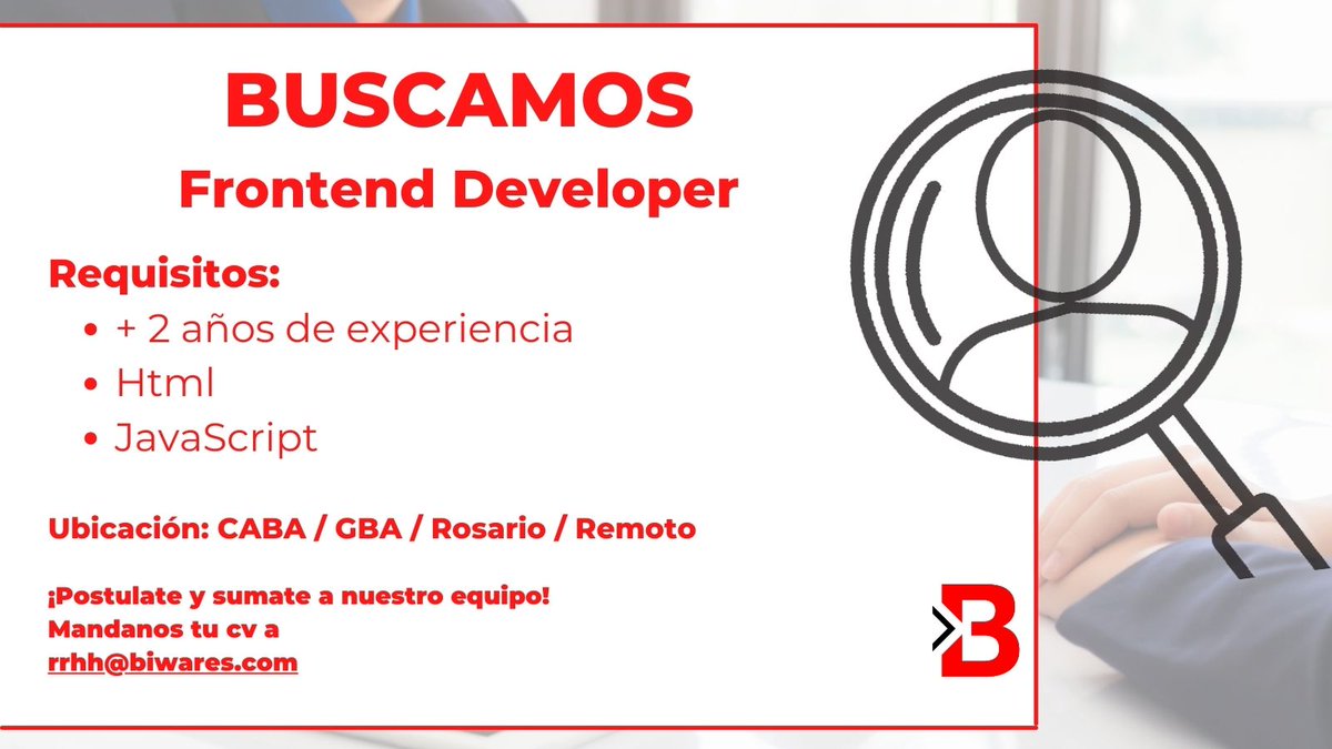 🔎Nueva Búsqueda #empleoit
👉#FRONTEND DEVELOPER👨‍💻👩🏽‍💻
➡️ + de 2 años como Desarrollador/a Web Frontend, con conocimientos de HTML, CSS y JavaScript.
➡️rrhh@biwares.com
#RRHH #itjobs  #TrabajoAr #Biwares #remoto #developer #Java #webdevelopment