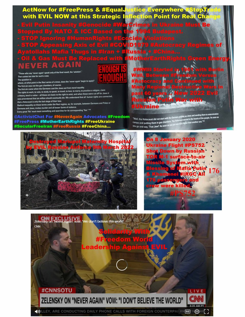 ActivistChat's tweet photo. @NewsHour @ActivistChat Advocating for Secular #Freedom #FreePress #FreeSpeech #EqualJustice #MotherEarthRights Everywhere #StopTrade with EVIL NOW Focusing #FreeUkraine #SecularFreeIran #FreeRussia #FreeChina …
Down With Axis Evil #COVID1979 Mafia Regimes in #Iran #Russia #Taliban https://t.co/lS0NkKeq2G