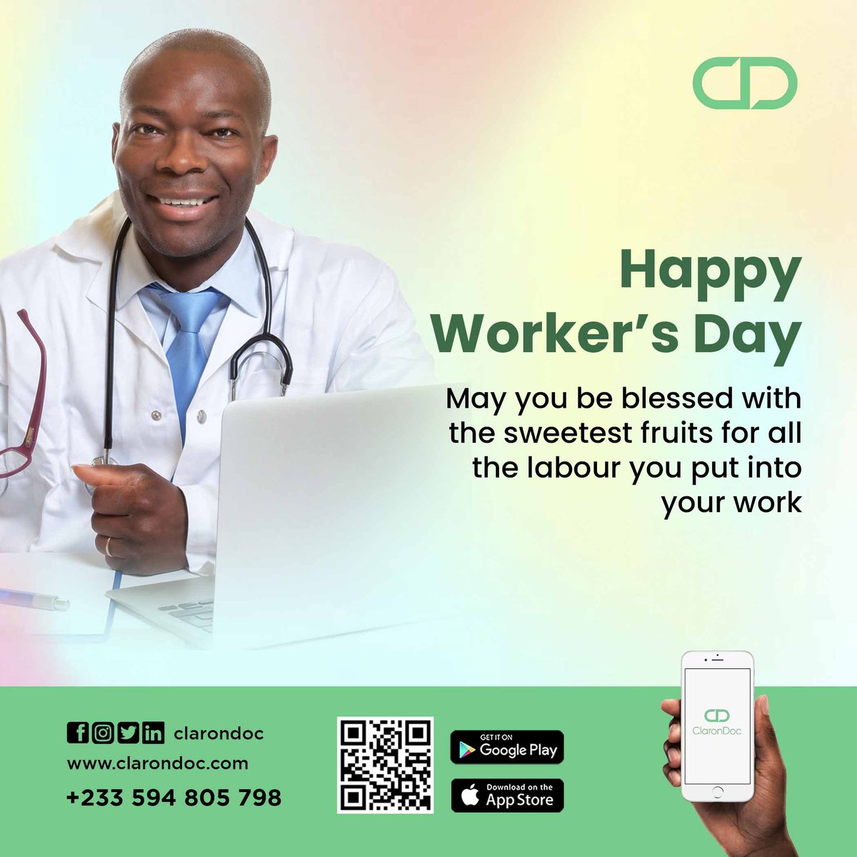 clarondoc's tweet photo. Happy worker's day to you all from ClaronDoc.
#claronhealth
#ClaronDoc
#waladigitalhealth
#wellness
#molecularlab https://t.co/GW2tIShezP