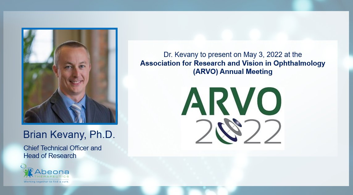 Abeona’s CTO and Head of Research, Brian Kevany Ph.D., will share new NHP data on a novel AIM™ AAV capsid showing superior macular transduction at ARVO  this week. Read our press release: bit.ly/3KyfCV